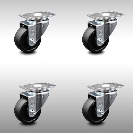 Service Caster 3.5 Inch SS Soft Rubber Wheel Swivel Top Plate Caster Set SCC-SS20S3514-SRS-4